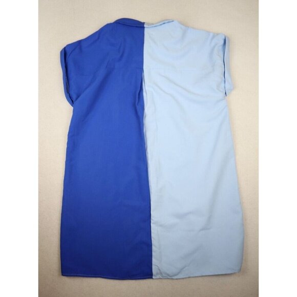WOMEN'S BLUE SPLIT HALF & HALF COLOR BLOCK SHIRT DRESS - SHIFT - SIZE M/6 - Picture 6 of 7